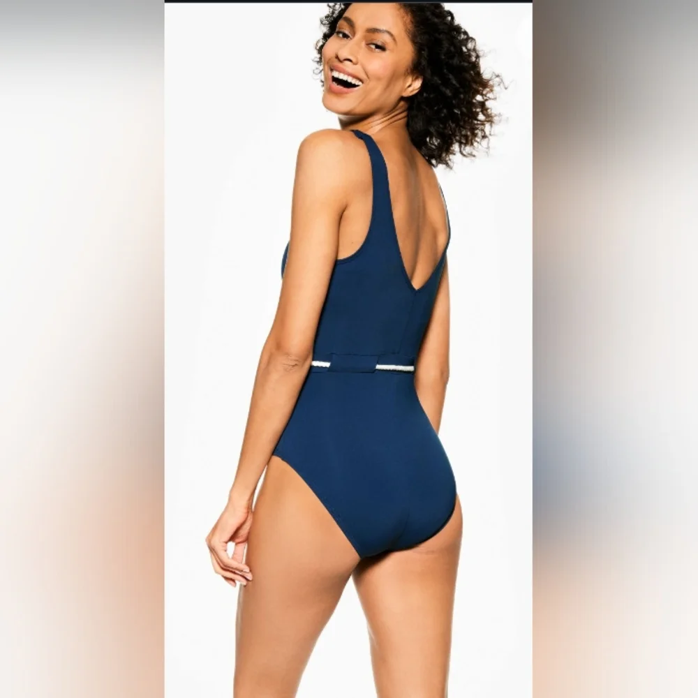Talbots swimsuit Sun Ocean Sand Tie Waist One Piece Blue 16 Nwt - Picture 2 of 2